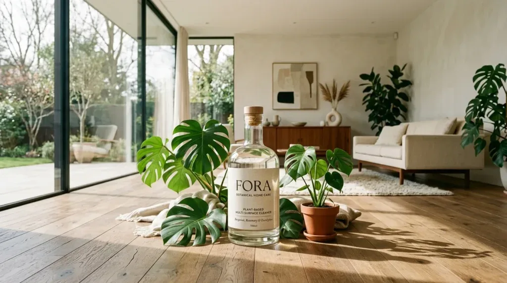 For this article, select a creative concept directly related to the topic, and create visuals with cinematic quality and the aesthetic of an editorial magazine cover, ensuring each composition is unique and distinct. The visuals must be in landscape format, with a 16:9 aspect ratio, and feature a wide, horizontal composition—vertical or square formats are strictly prohibited. Wide landscape format only, no portrait, no square.“Benefits of Eco-Friendly Floor Cleaning”