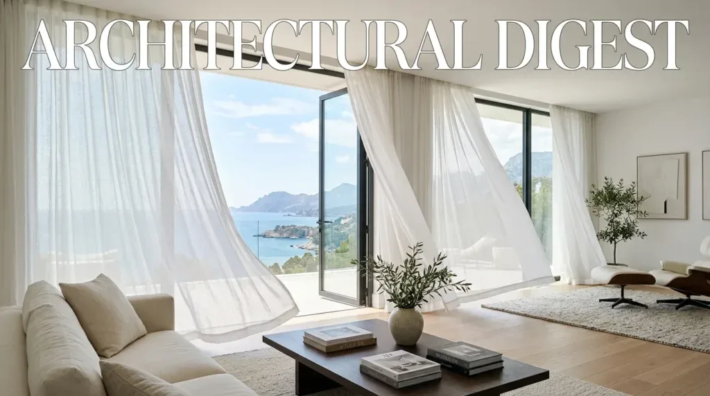 For this article, select a creative concept directly related to the topic, and create visuals with cinematic quality and the aesthetic of an editorial magazine cover, ensuring each composition is unique and distinct. The visuals must be in landscape format, with a 16:9 aspect ratio, and feature a wide, horizontal composition—vertical or square formats are strictly prohibited. Wide landscape format only, no portrait, no square.“Deep Cleaning Curtains and Blinds”